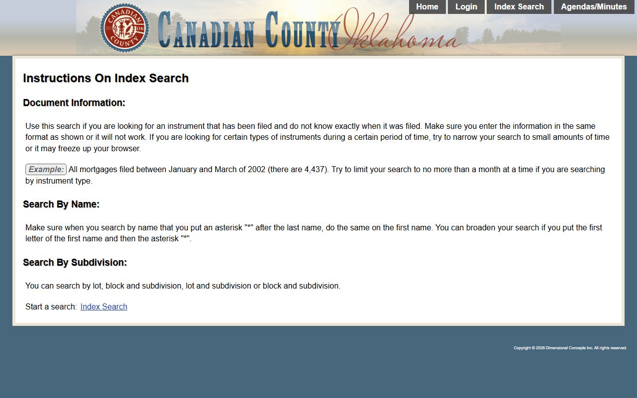 Canadian County Clerk land record index search for public records