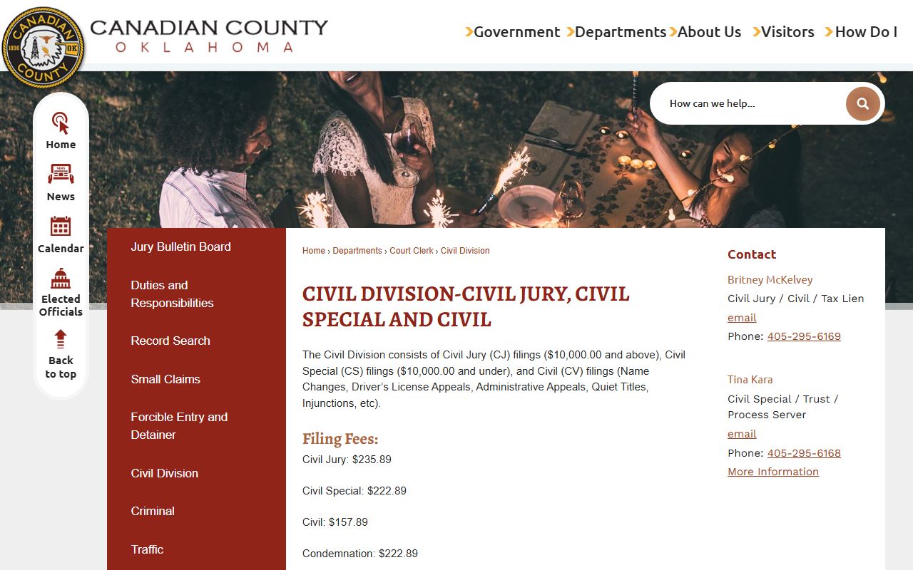 Canadian County Court Clerk Civil Division filing fees for court records