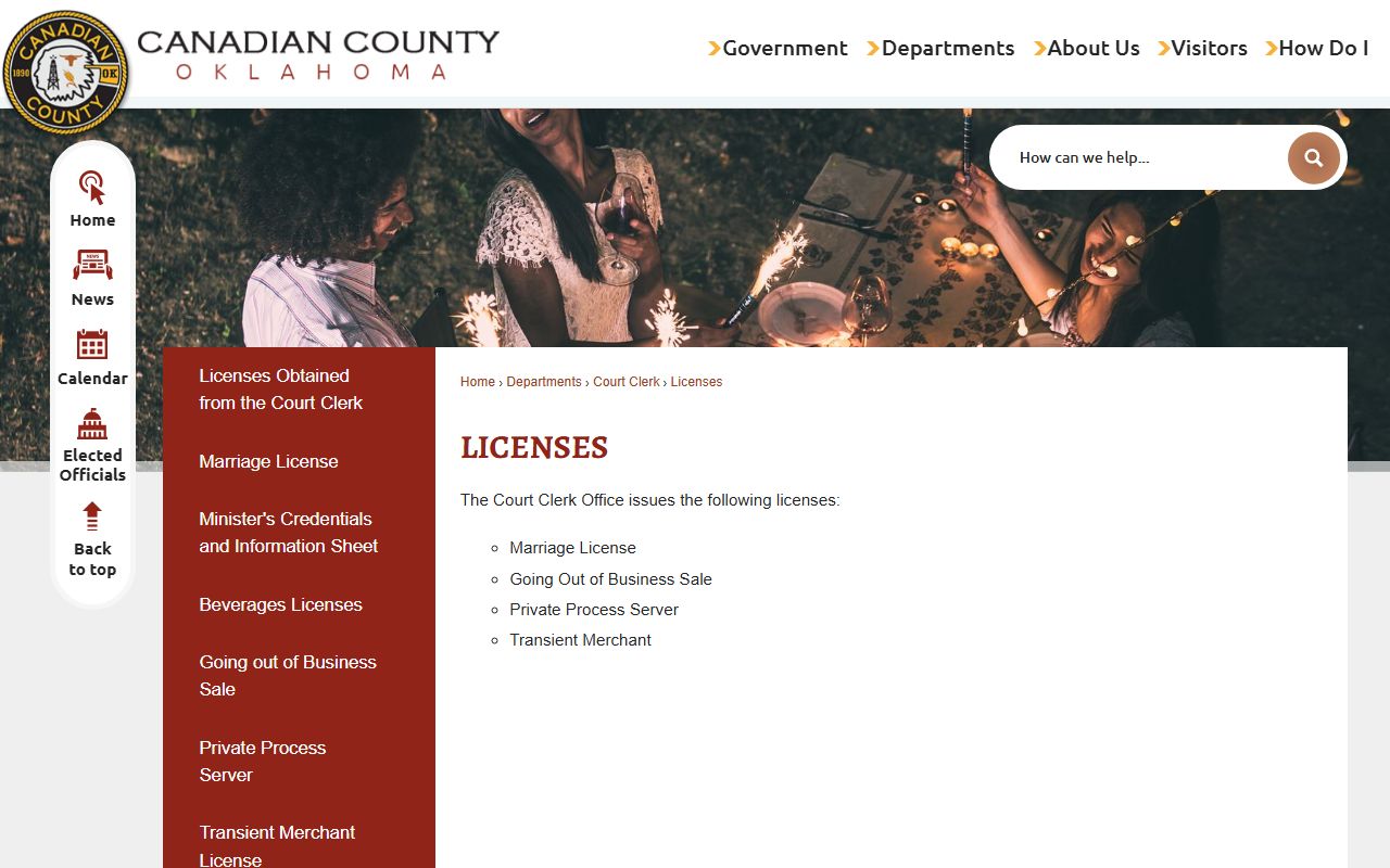 Canadian County Court Clerk licenses including marriage license records