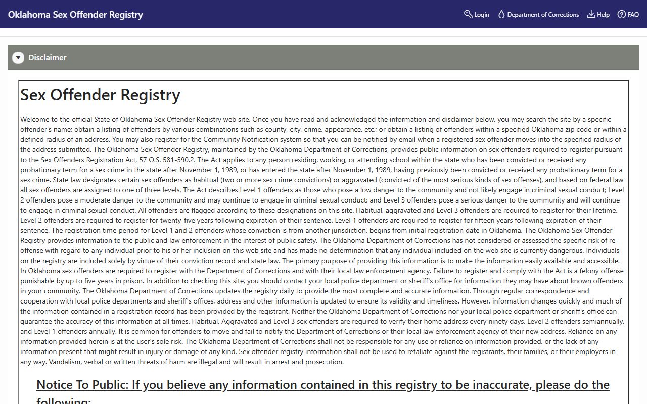 Canadian County arrest records Oklahoma sex offender registry public search