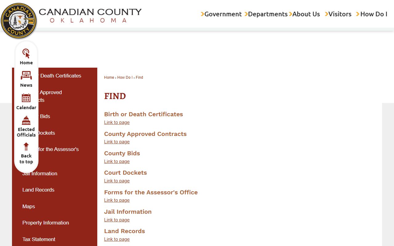 Canadian County District Court find page for court records and dockets