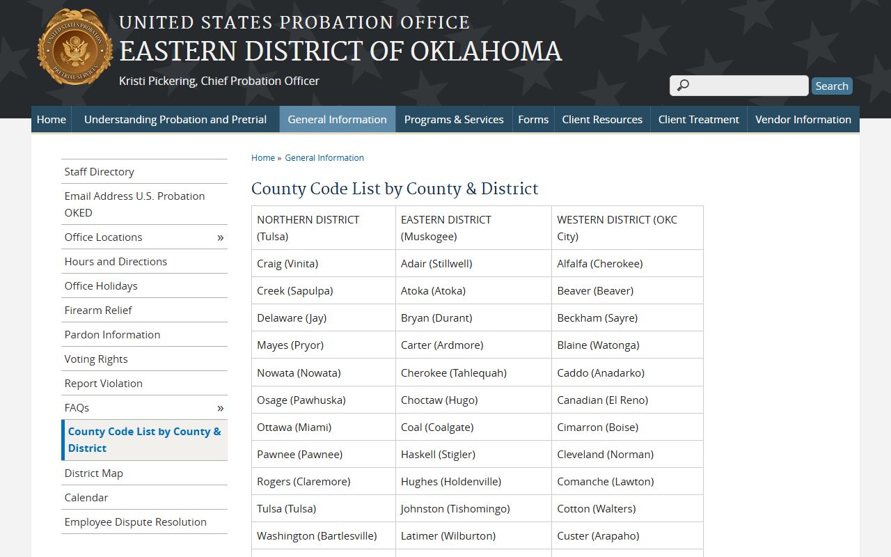 Canadian County inmate population federal court district county code Western District Oklahoma