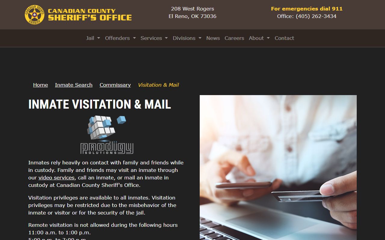 Canadian County inmate mail and visitation rules from ccsheriff.net