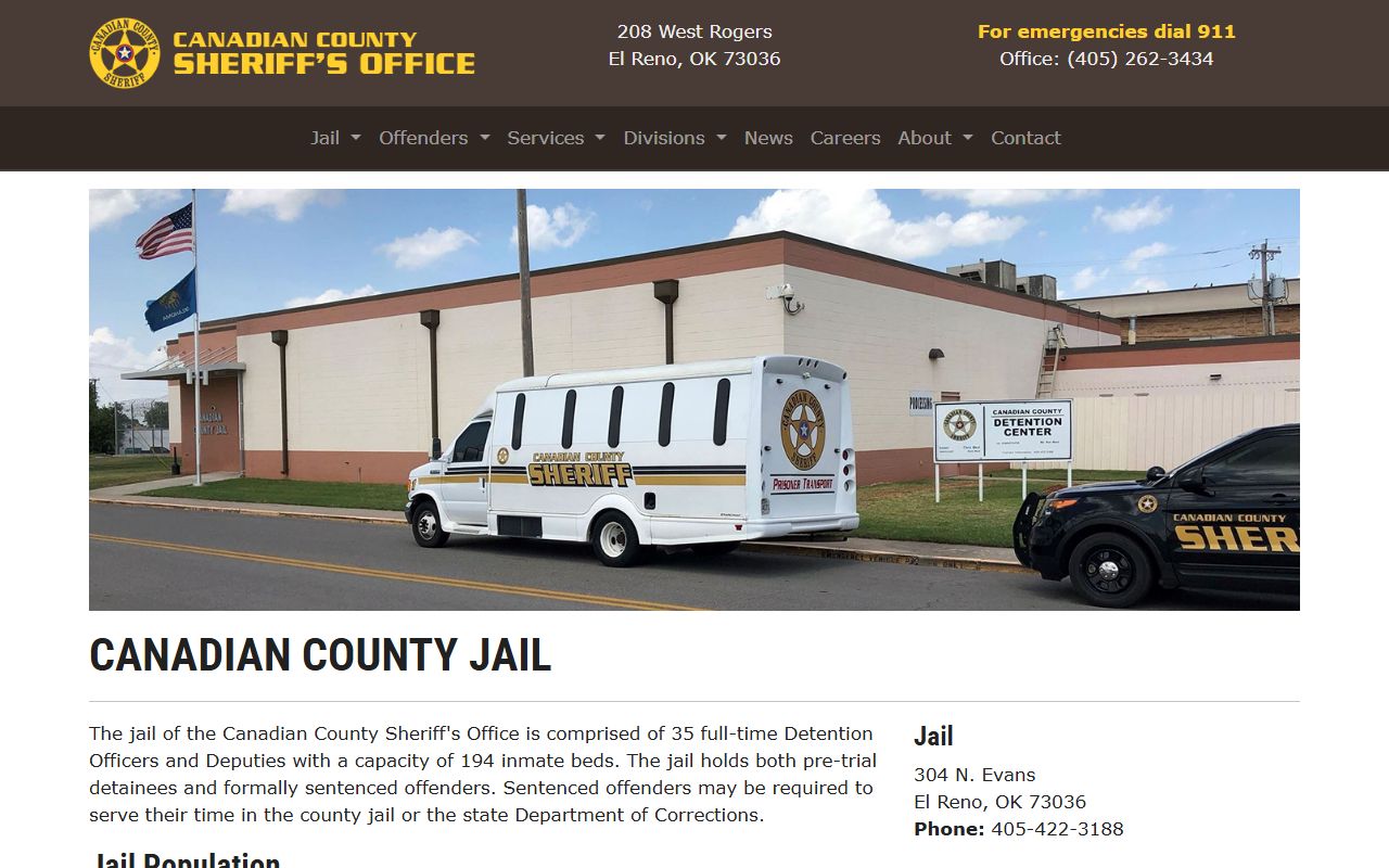 Canadian County inmate jail information page from ccsheriff.net
