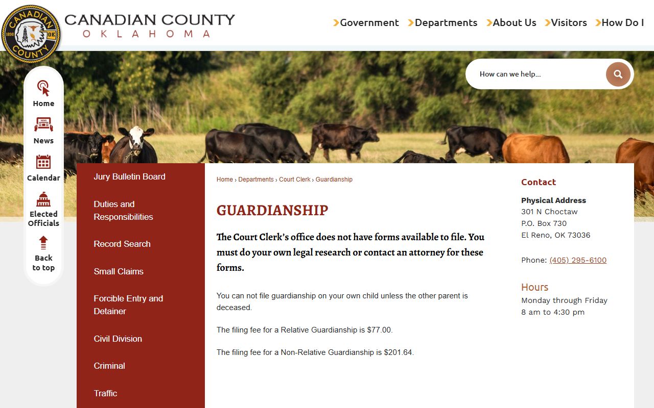 Canadian County guardianship filing fees and court records