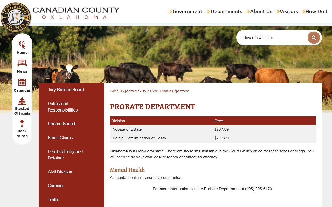 Canadian County probate records Probate Department fee schedule page